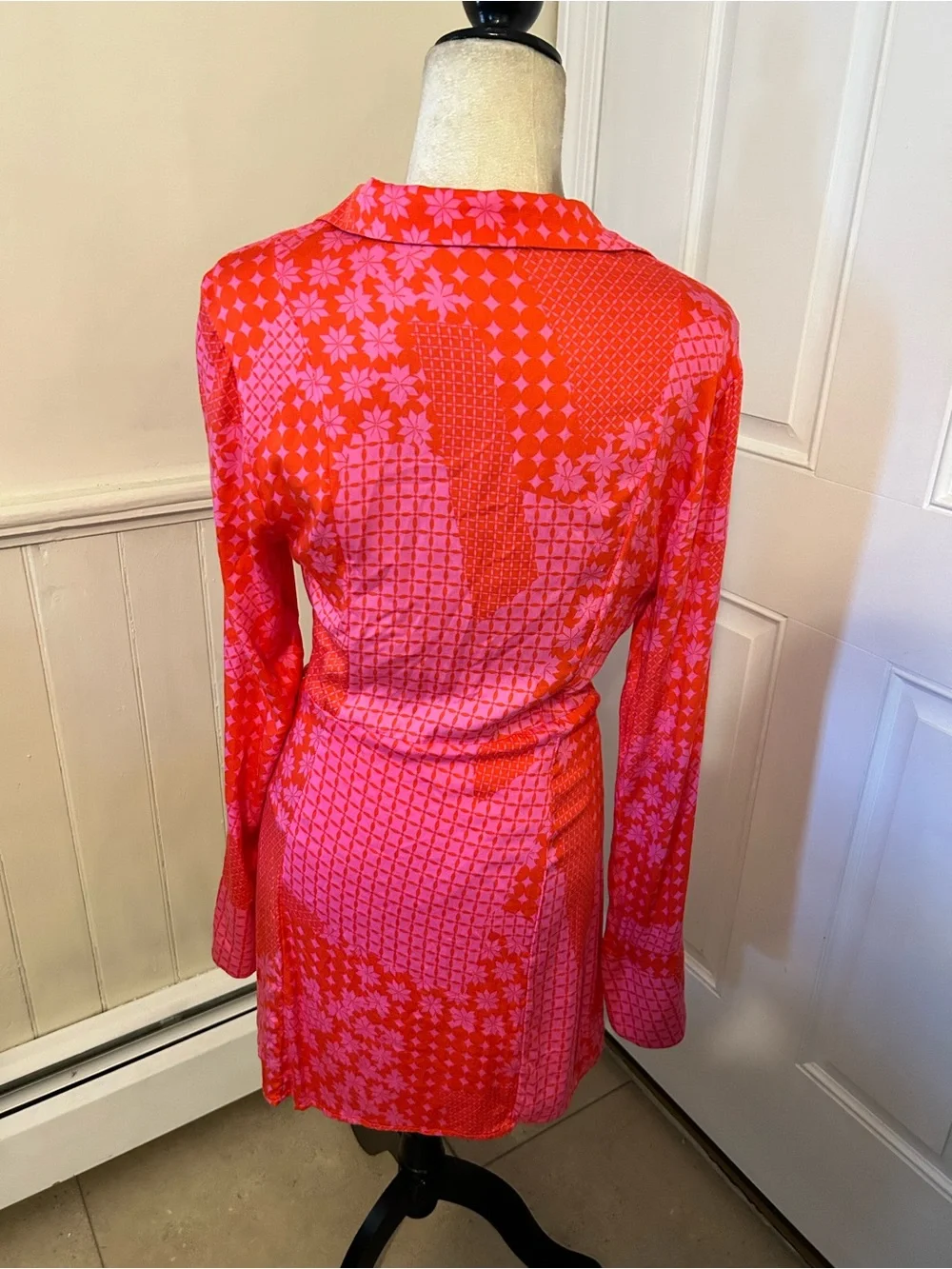 Free People Miki Mini Dress Rose Combo Pink/Orange Cutout Tie Front/Medium